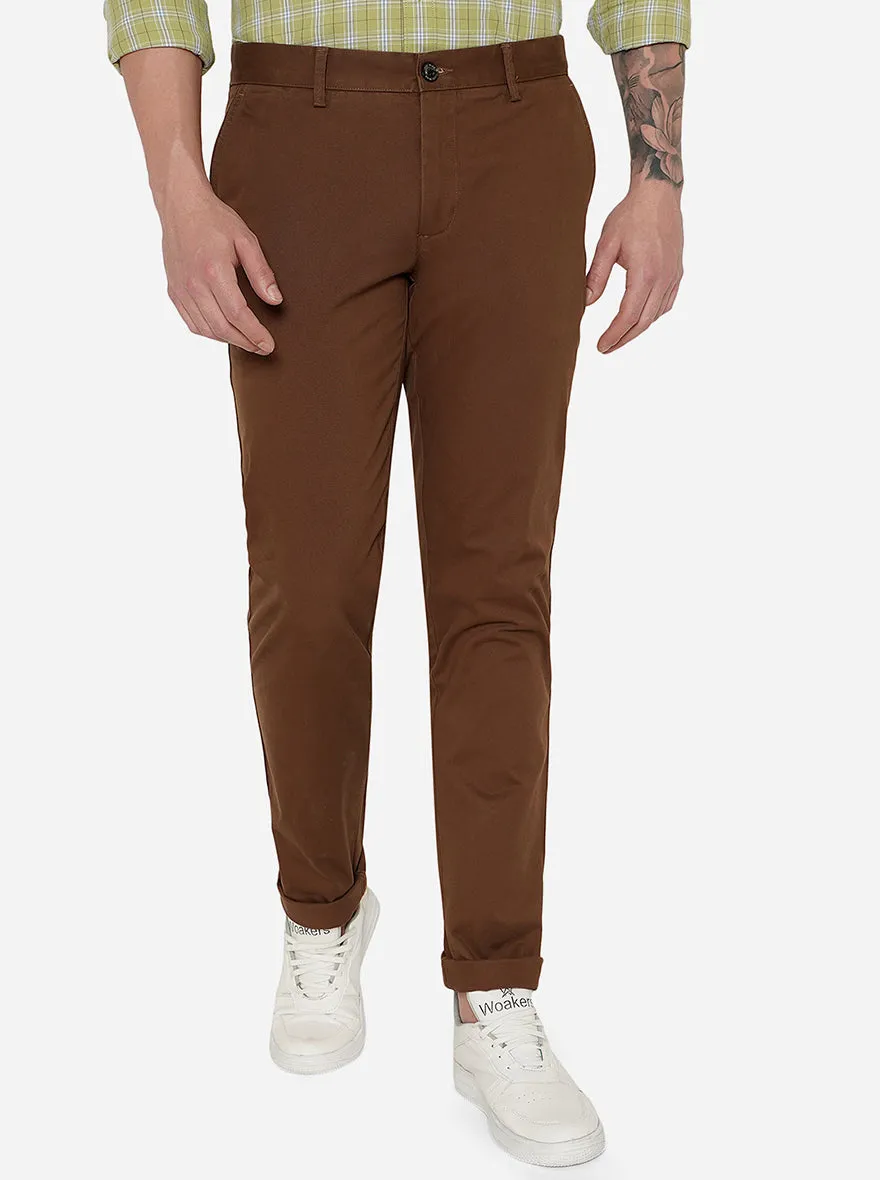 Brown Solid Uno Fit Casual Trouser | JadeBlue