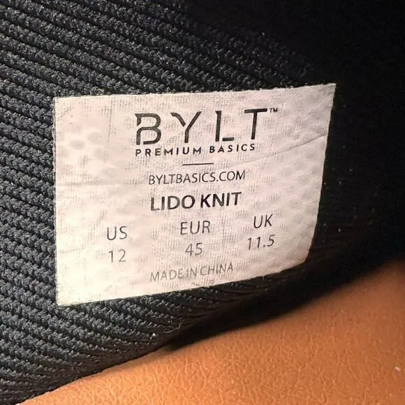 BYLT Lido Knit Mens Size 12 Shoes Black White Sneakers Lace Up Premium Basics
