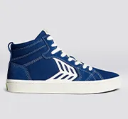CATIBA PRO High Mystery Blue Suede and Canvas Contrast Thread Ivory Logo Sneaker Men