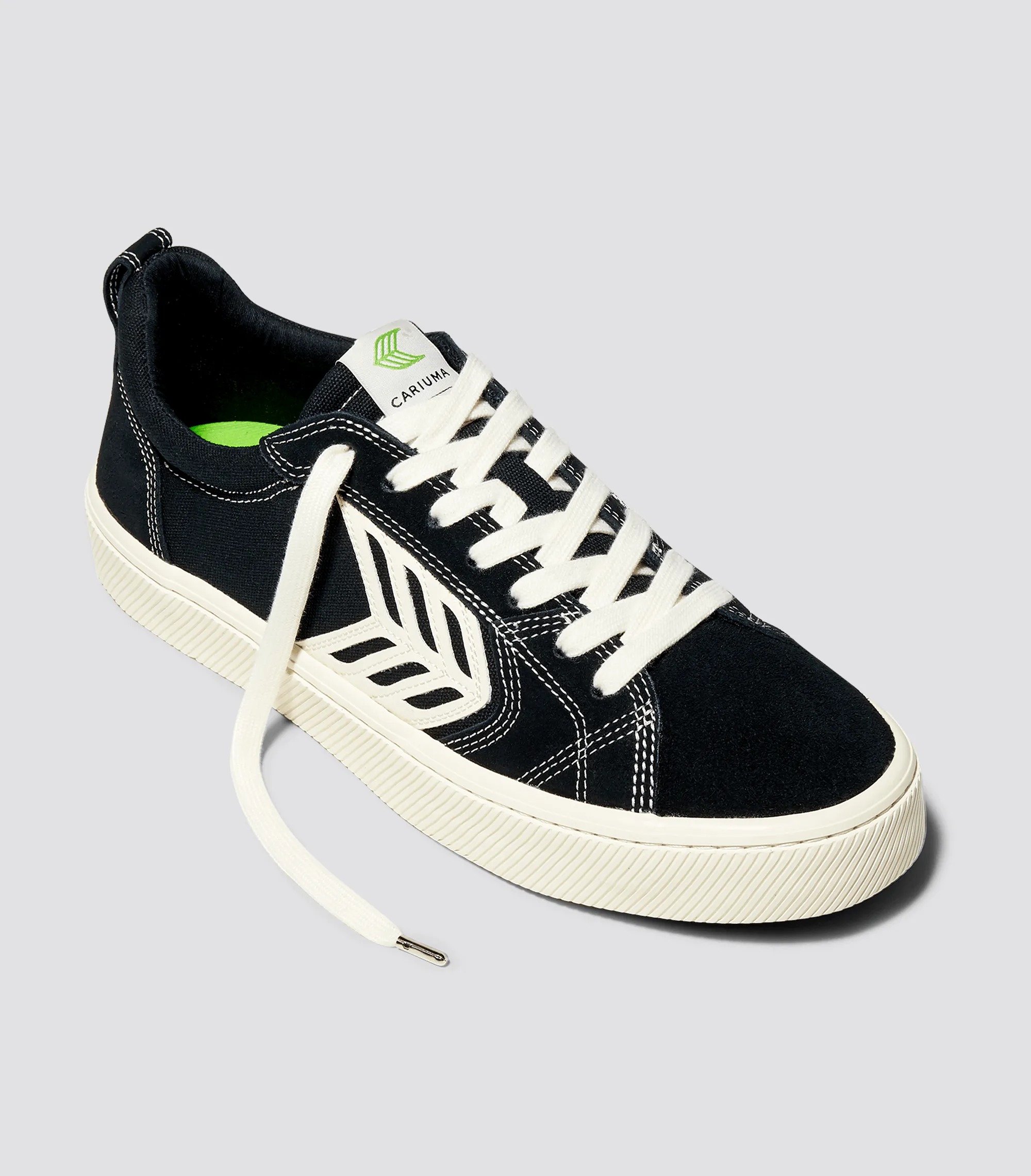 CATIBA PRO Low Black Suede and Canvas Contrast Thread Ivory Logo Sneaker Women