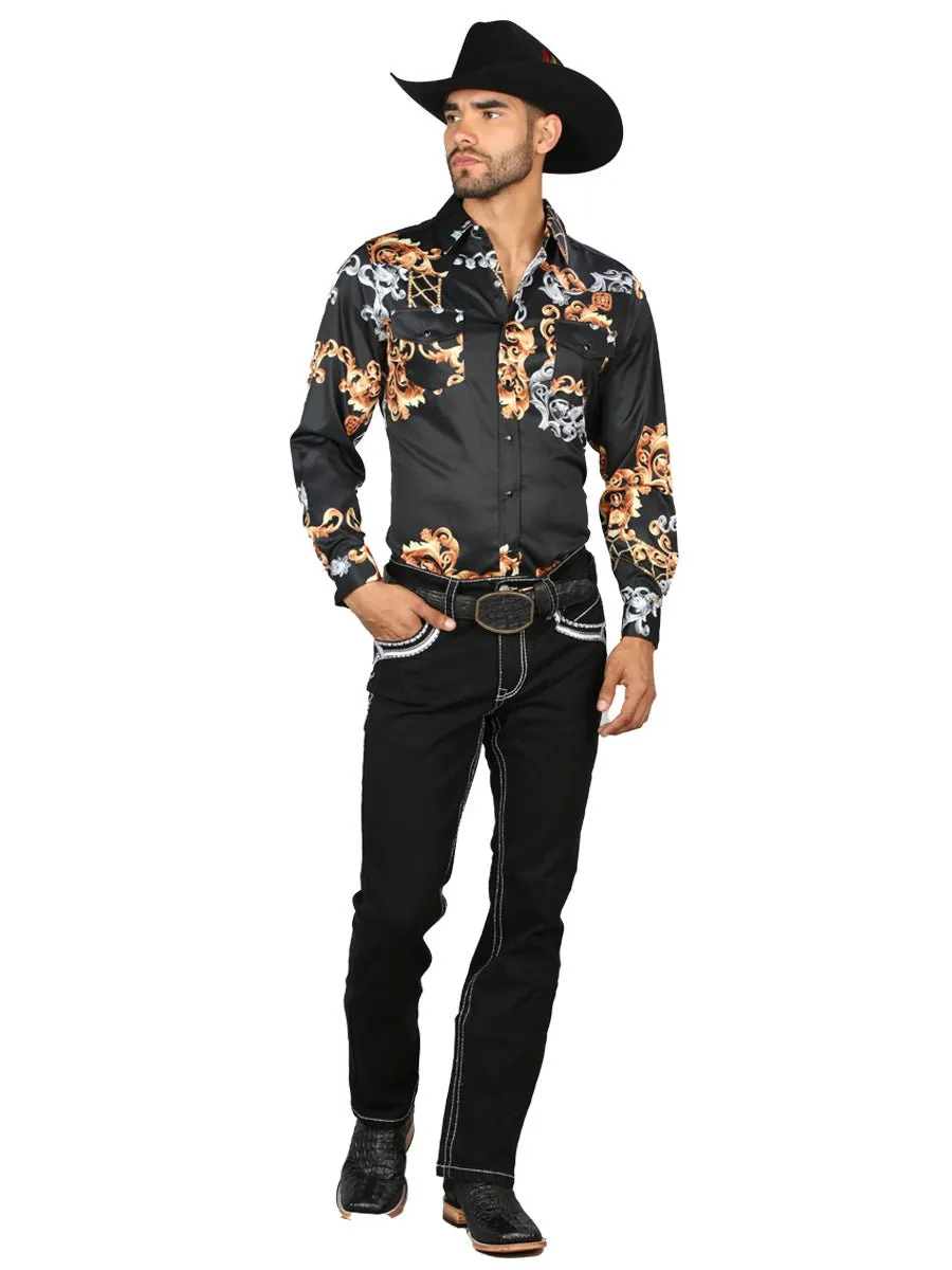 Centenario Men's Black Denim with White/Gray Embroidered Details 45310