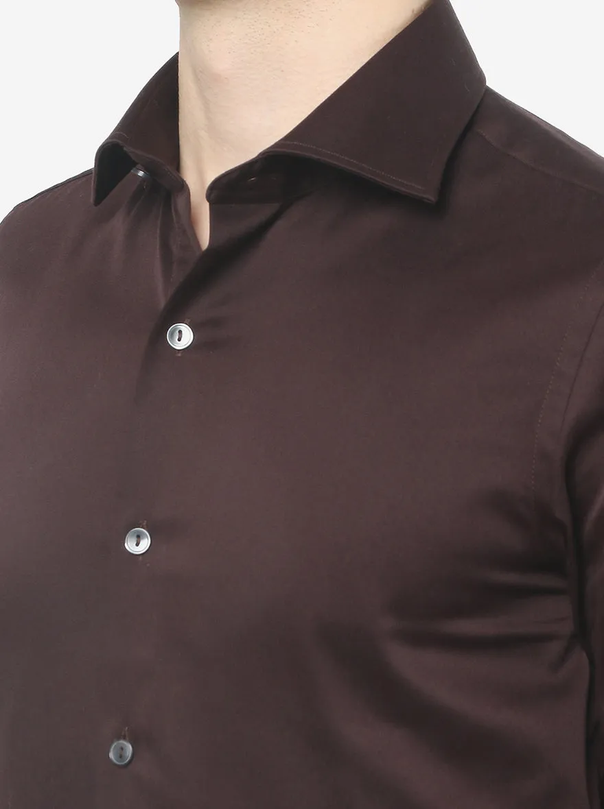 Coffee Brown Solid Slim Fit Party Wear Shirt | Wyre