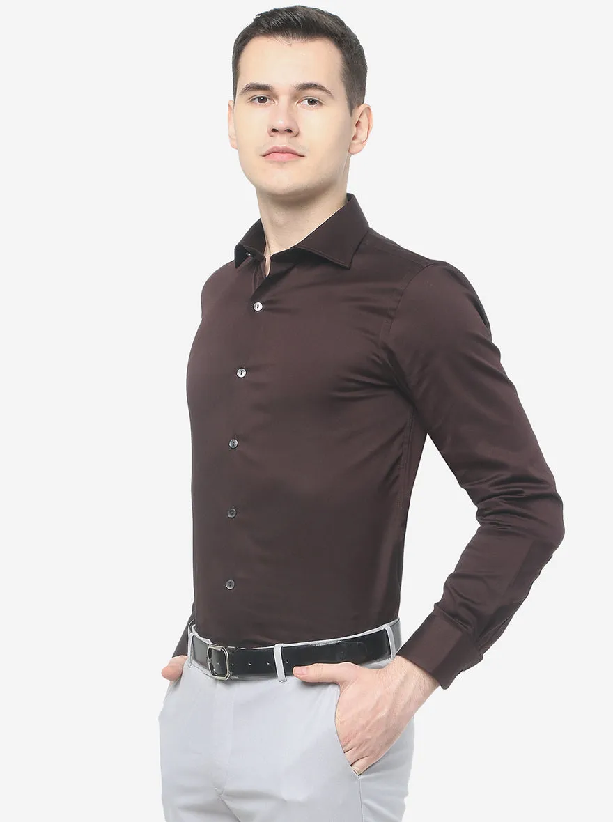 Coffee Brown Solid Slim Fit Party Wear Shirt | Wyre