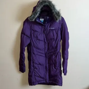 COLUMBIA PURPLE WOMEN’S PEAK TO PARK MID INSULATED FAUX FUR HOOD PUFFER COAT XS