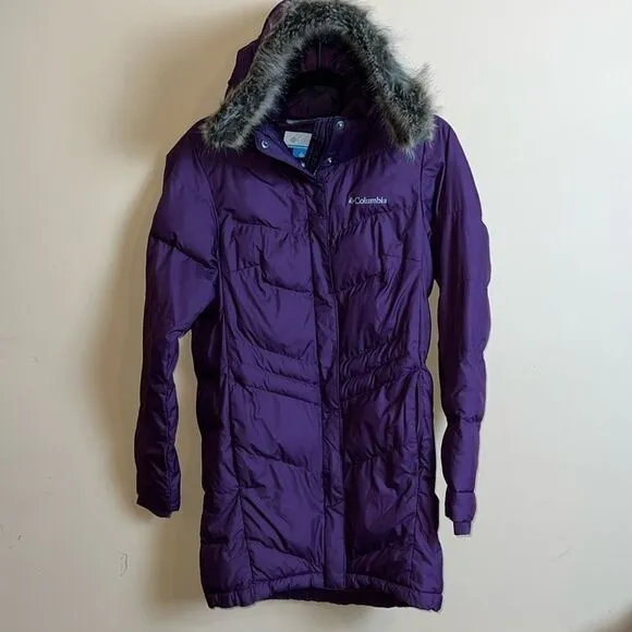 COLUMBIA PURPLE WOMEN’S PEAK TO PARK MID INSULATED FAUX FUR HOOD PUFFER COAT XS