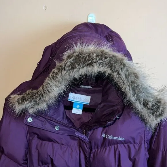 COLUMBIA PURPLE WOMEN’S PEAK TO PARK MID INSULATED FAUX FUR HOOD PUFFER COAT XS