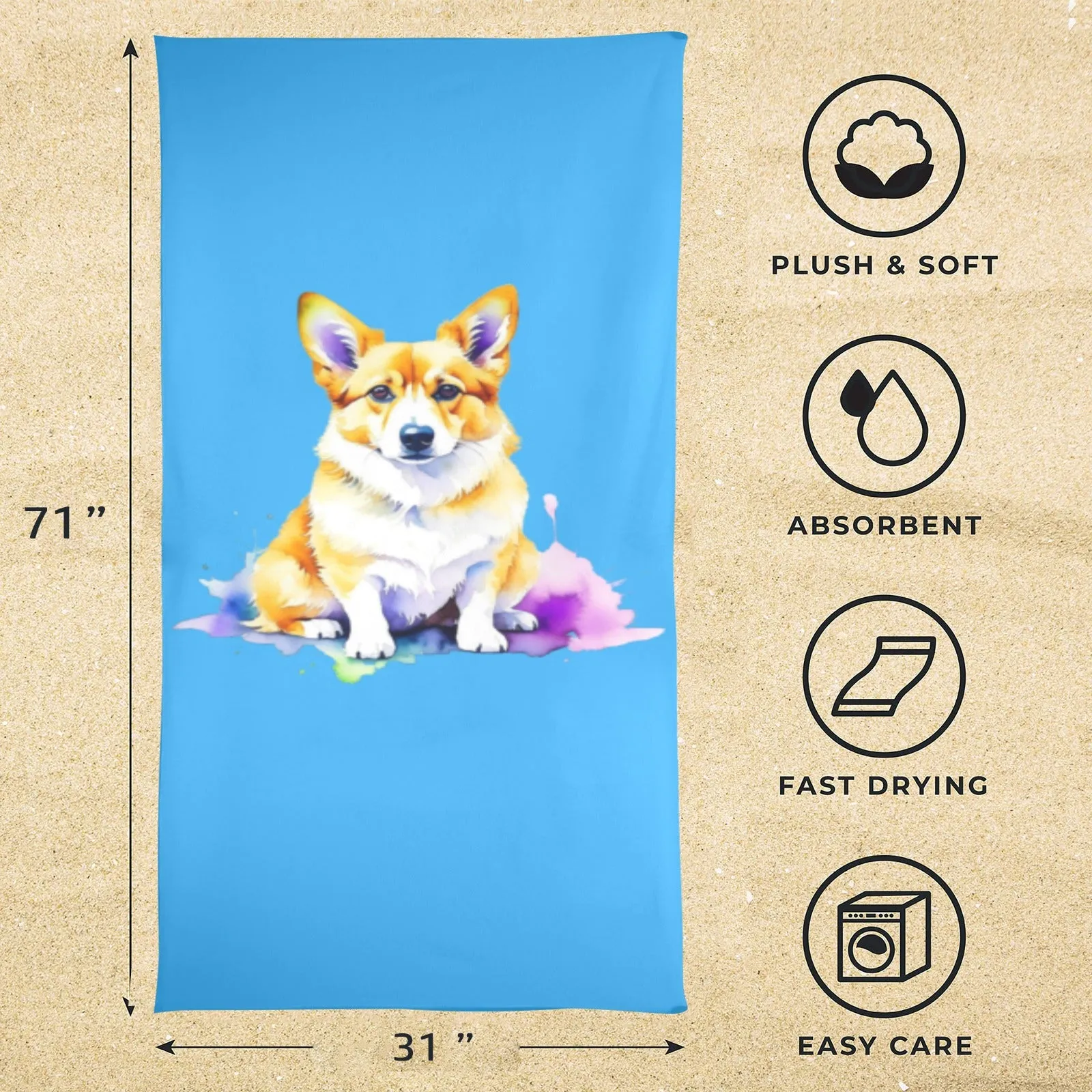 Corgi Beach Towel - Watercolor