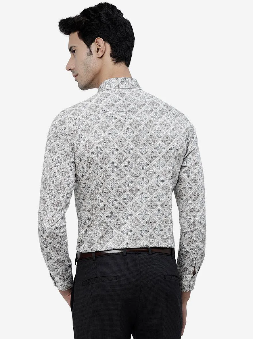 Cream Printed Slim Fit Party Wear Shirt | JB Studio