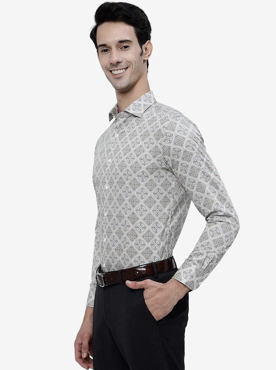 Cream Printed Slim Fit Party Wear Shirt | JB Studio