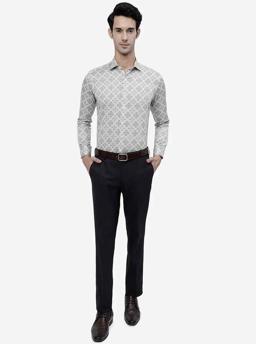 Cream Printed Slim Fit Party Wear Shirt | JB Studio