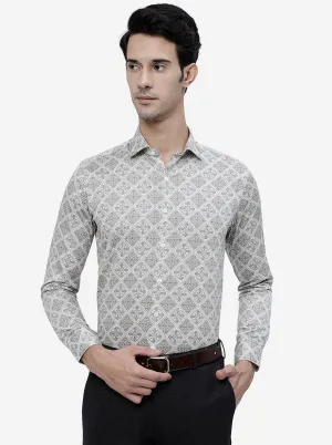 Cream Printed Slim Fit Party Wear Shirt | JB Studio