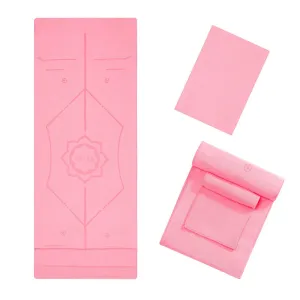 CSITE Yoga Mat Towel with Silicone Grip Dots & Rectangular Wrap Design, Non Slip Hot Yoga Mat Towel with Alignment Line   1pc Hand Towel, 72” x 24”, Pink