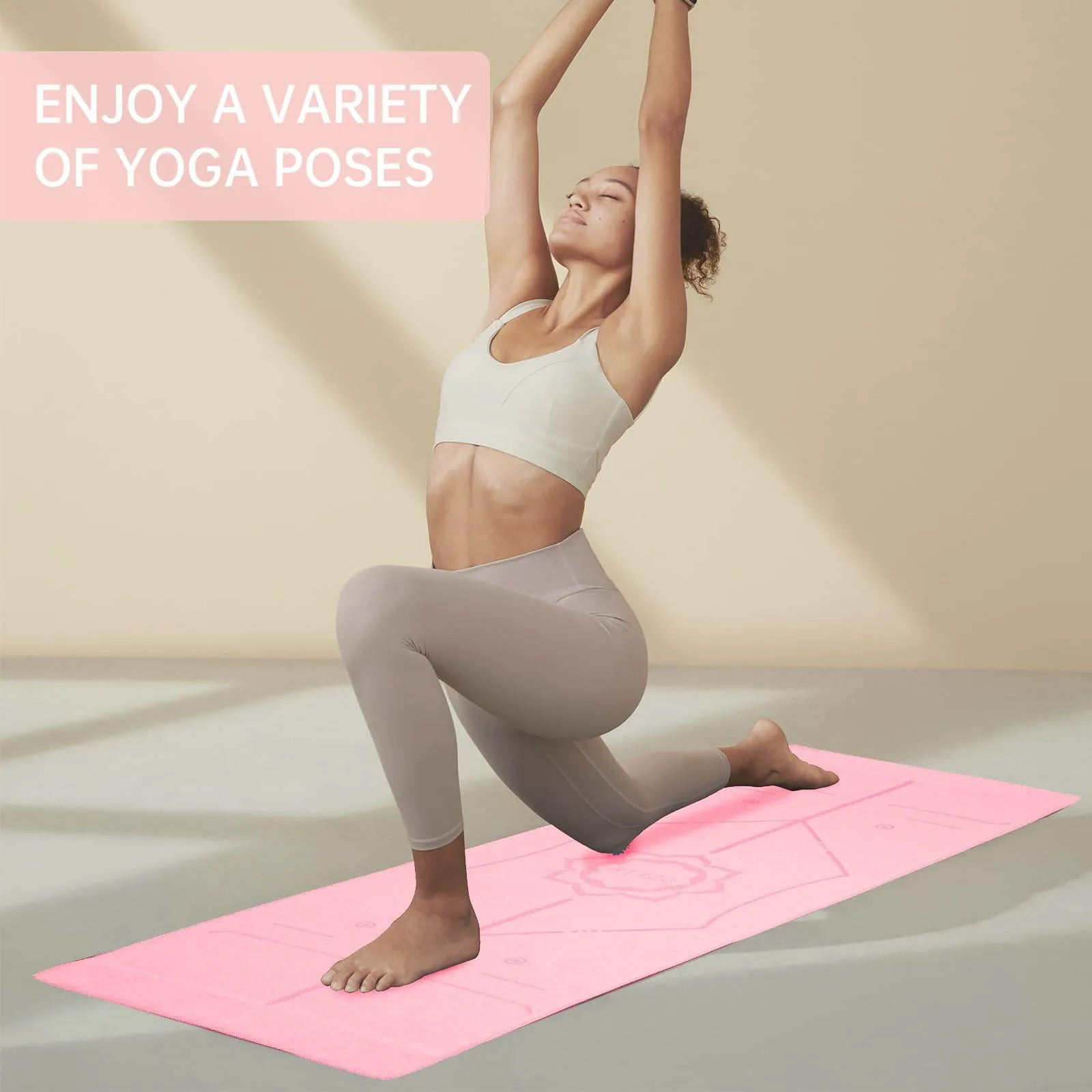 CSITE Yoga Mat Towel with Silicone Grip Dots & Rectangular Wrap Design, Non Slip Hot Yoga Mat Towel with Alignment Line   1pc Hand Towel, 72” x 24”, Pink