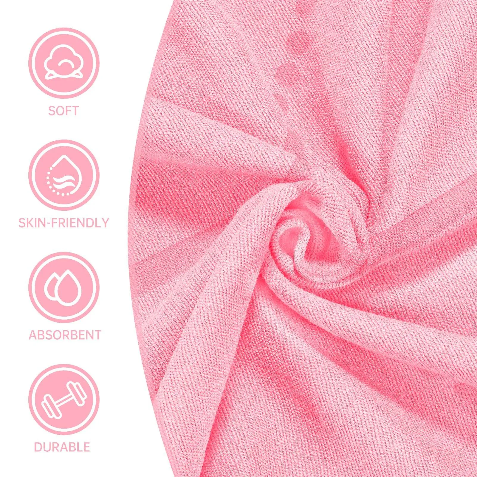 CSITE Yoga Mat Towel with Silicone Grip Dots & Rectangular Wrap Design, Non Slip Hot Yoga Mat Towel with Alignment Line   1pc Hand Towel, 72” x 24”, Pink