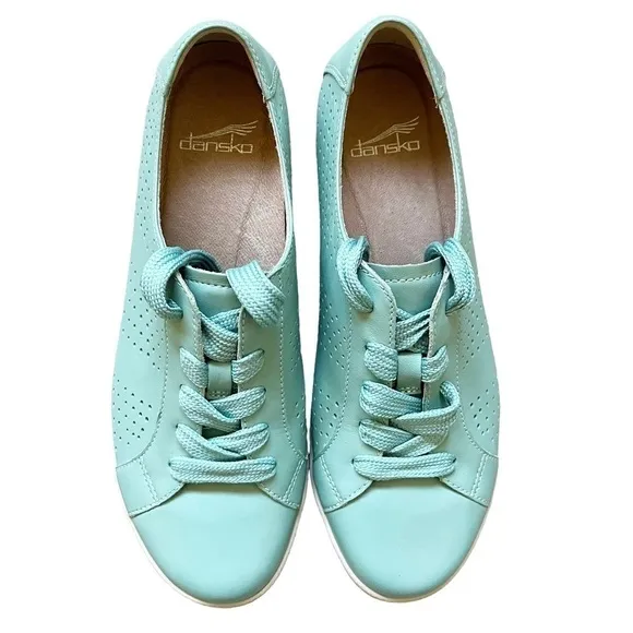 Dansko Orli Perforated Leather Lace Up Walking Comfort Sneaker Aqua Sz 38 7.5-8