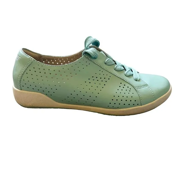 Dansko Orli Perforated Leather Lace Up Walking Comfort Sneaker Aqua Sz 38 7.5-8