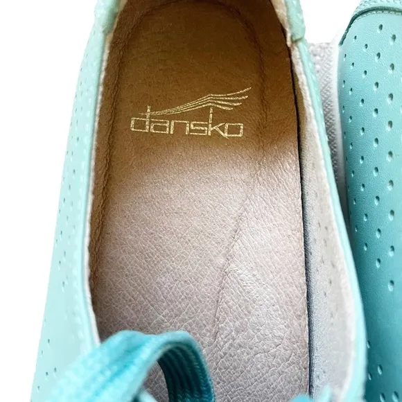 Dansko Orli Perforated Leather Lace Up Walking Comfort Sneaker Aqua Sz 38 7.5-8