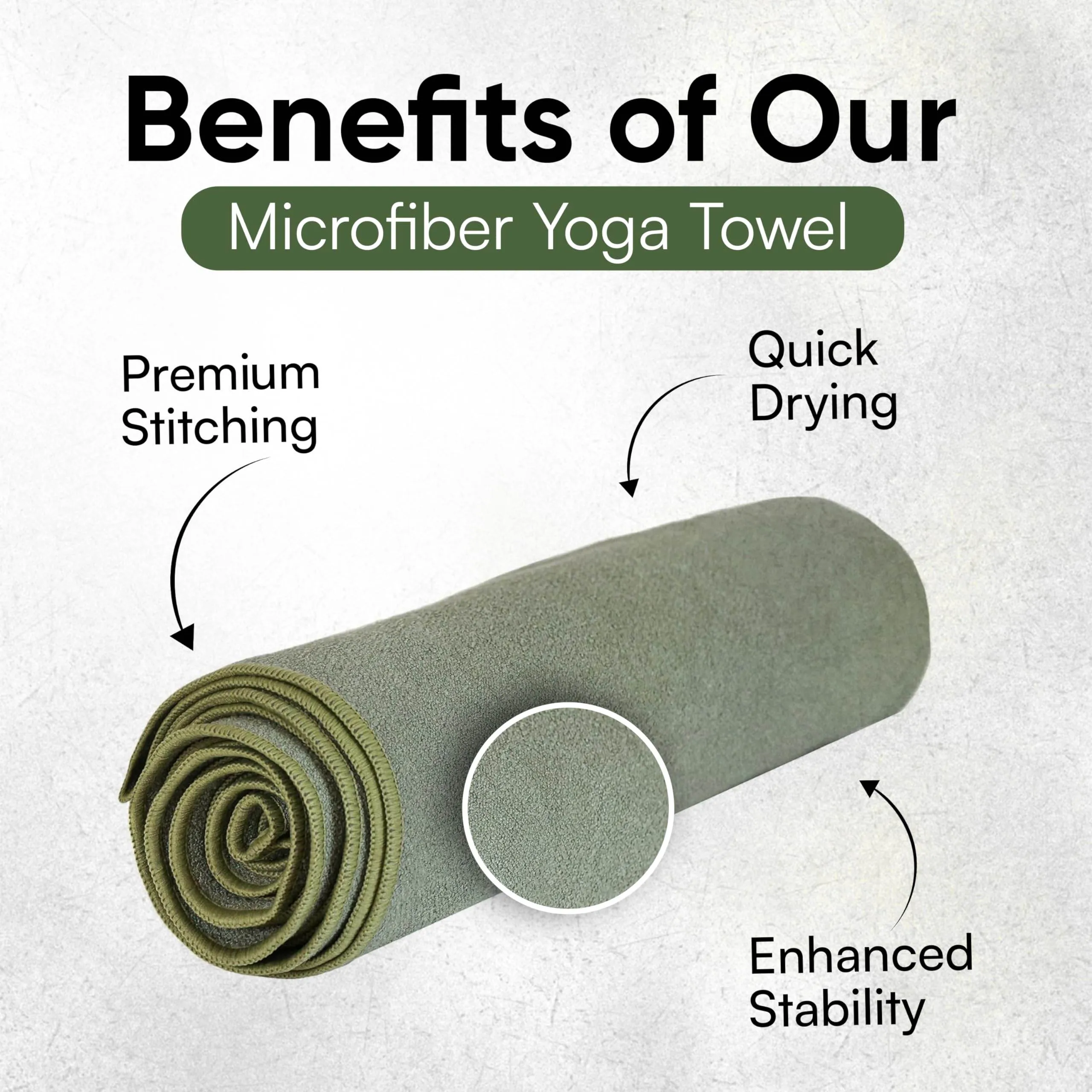 Evolution Earth Yoga Mat Towel - Double Sided Microfiber Yoga Towel - Sweat Absorbent Non Slip Hot Yoga Towel - Lightweight, Quick Drying Pilates and Bikram Sweat Towel - 73''L x 26''W, Sage