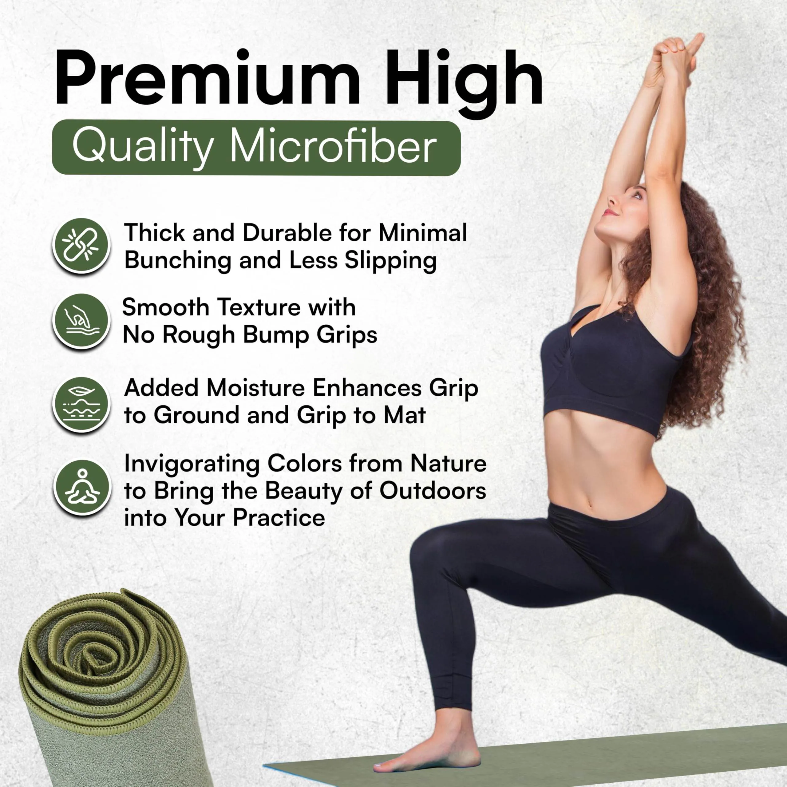 Evolution Earth Yoga Mat Towel - Double Sided Microfiber Yoga Towel - Sweat Absorbent Non Slip Hot Yoga Towel - Lightweight, Quick Drying Pilates and Bikram Sweat Towel - 73''L x 26''W, Sage