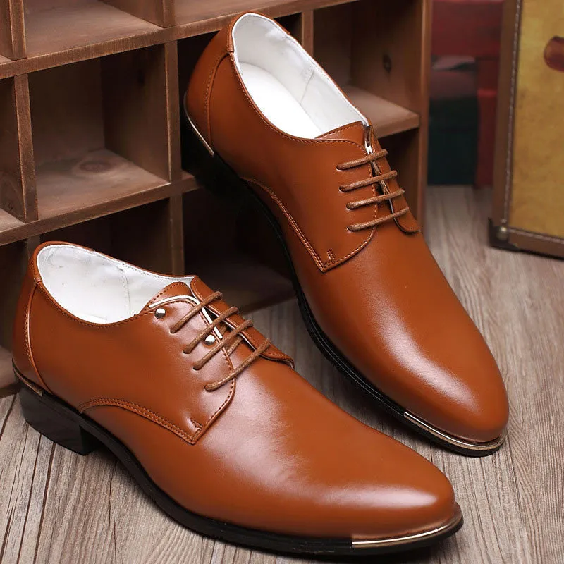 Fashion High Quality Genuine Pointed Leather Men Oxfords Lace-Up Business Men Shoes Men Dress Shoes Leather Shoes BRM-423