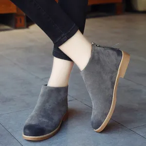 Fashion Wipe Color Vintage Women Ankle Boots Zipper Motorcycle Flat Leather Shoes For Women Casual Rubber Shoes For Girls