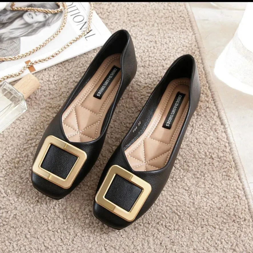 Flat Shoes Women New Fashion Square Breathable Casual Black Comfortable Work Shoes Soft Women's Loafers Shoes