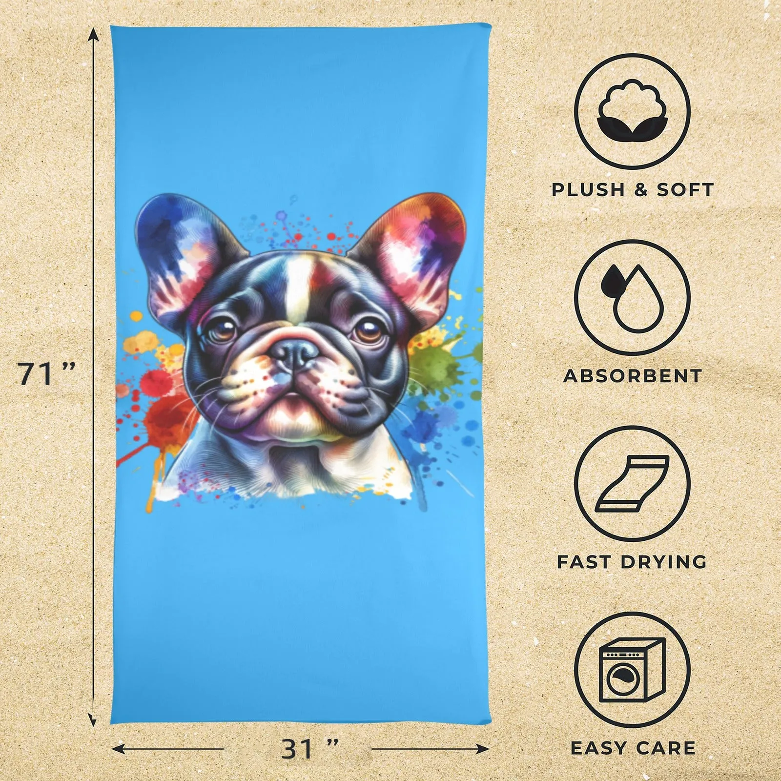 French Bulldog Beach Towel - Watercolor