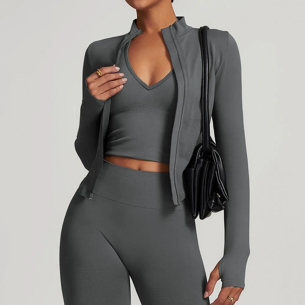 Full Zip-Up Long Sleeve Yoga Jacket with Thumb Holes