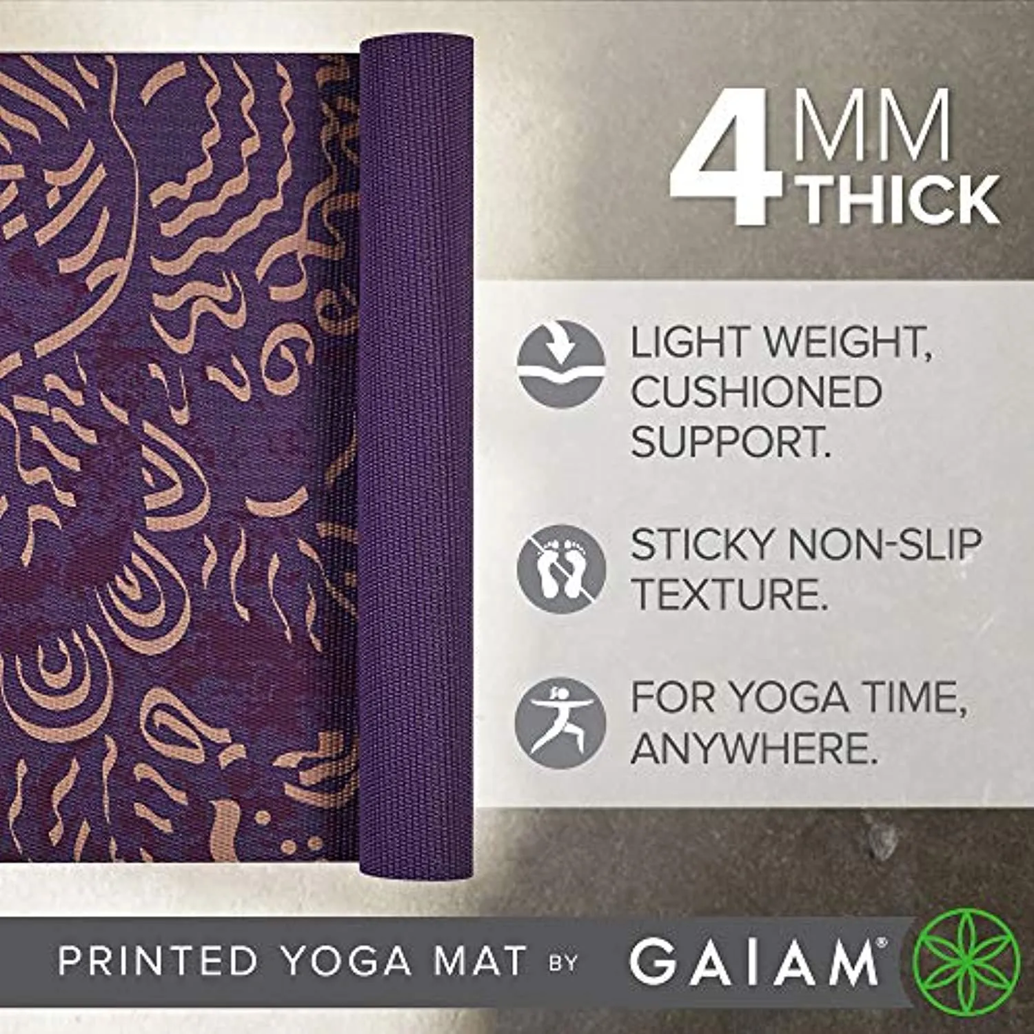 Gaiam Print Yoga Mat, Non Slip Exercise & Fitness Mat for All Types of Yoga, Pilates & Floor Exercises