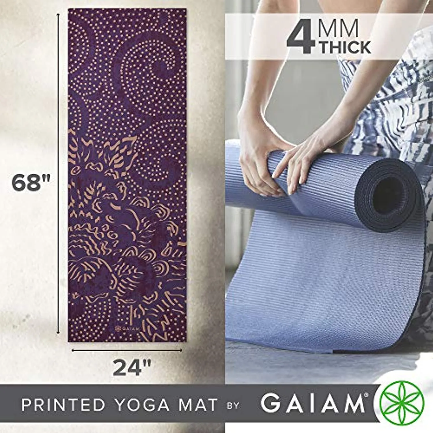 Gaiam Print Yoga Mat, Non Slip Exercise & Fitness Mat for All Types of Yoga, Pilates & Floor Exercises