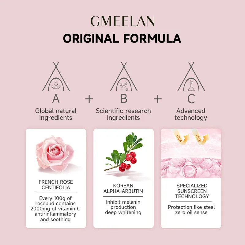 GMEELAN Rose Arbutin Brightening Sunscreen SPF50  PA     Long-lasting Protection 30g
