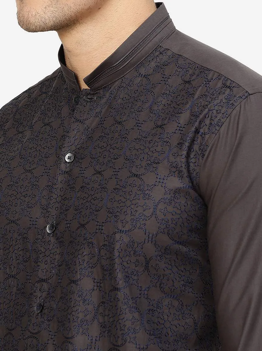 Grey & Blue Printed Slim Fit Party Wear Shirt | JB Studio