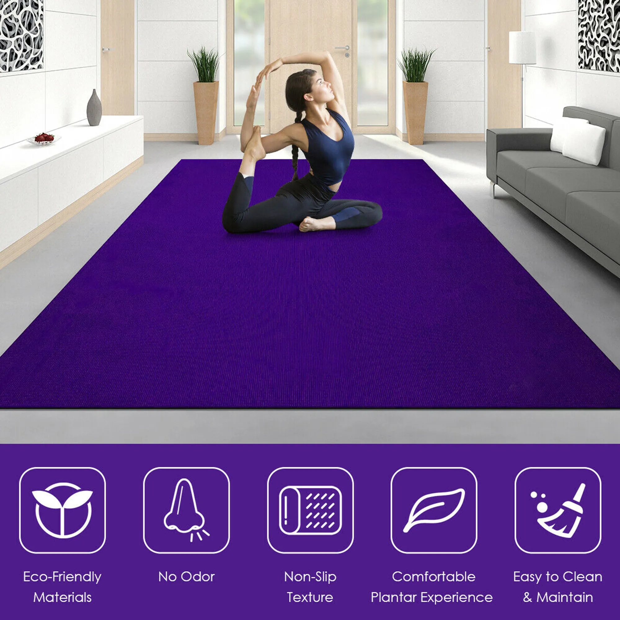 Gymax Large Yoga Mat 6' x 4' x 8 mm Thick Workout Mats