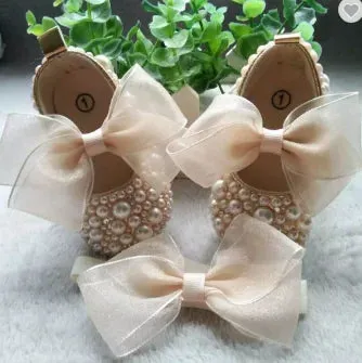 Handmade White Pearls Bling Rhinestone Baby Crib Shoes Christening Outfit Wedding Sparkle Organza Baptism 0-3m Shoes