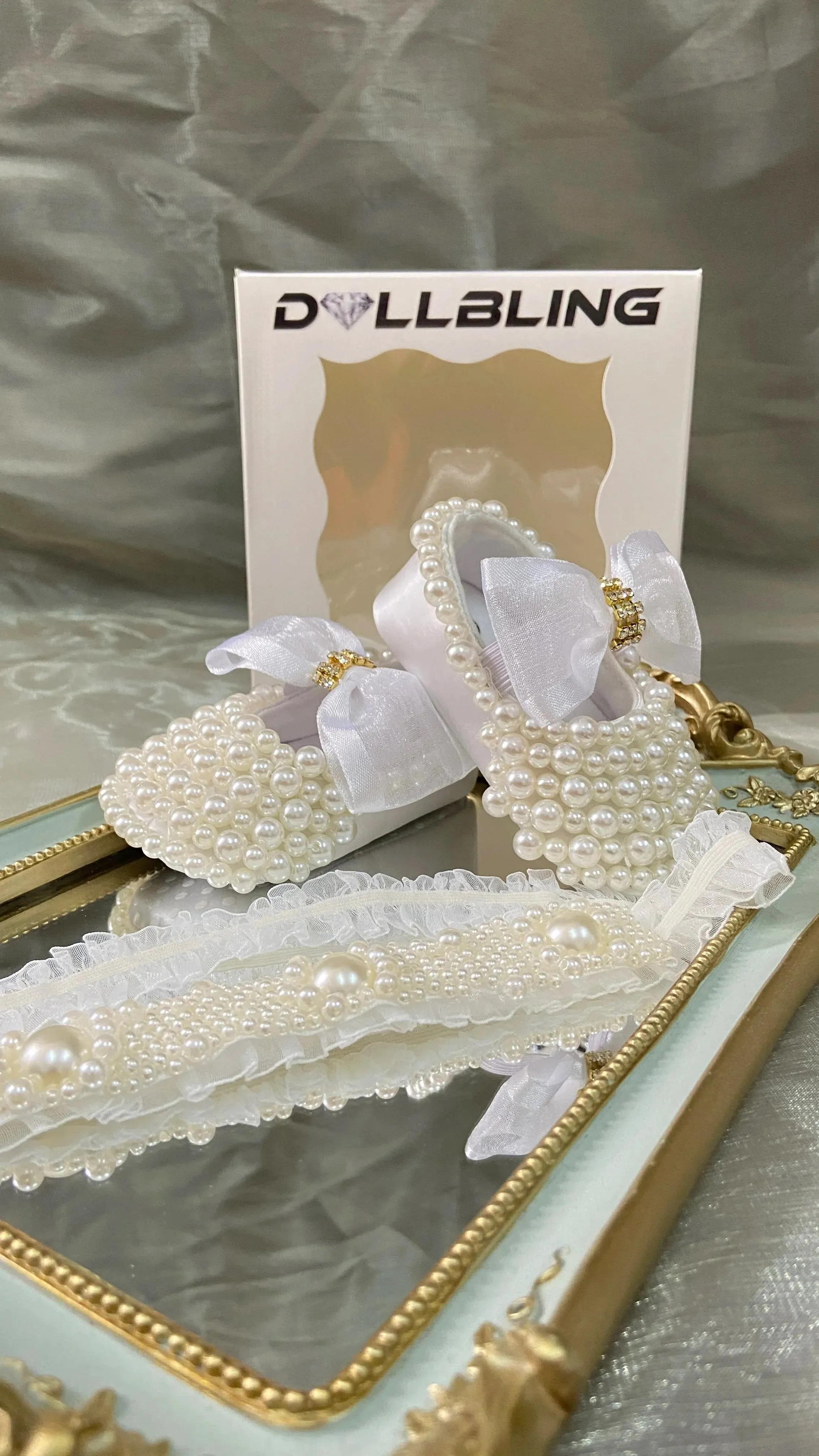 Handmade White Pearls Bling Rhinestone Baby Crib Shoes Christening Outfit Wedding Sparkle Organza Baptism 0-3m Shoes