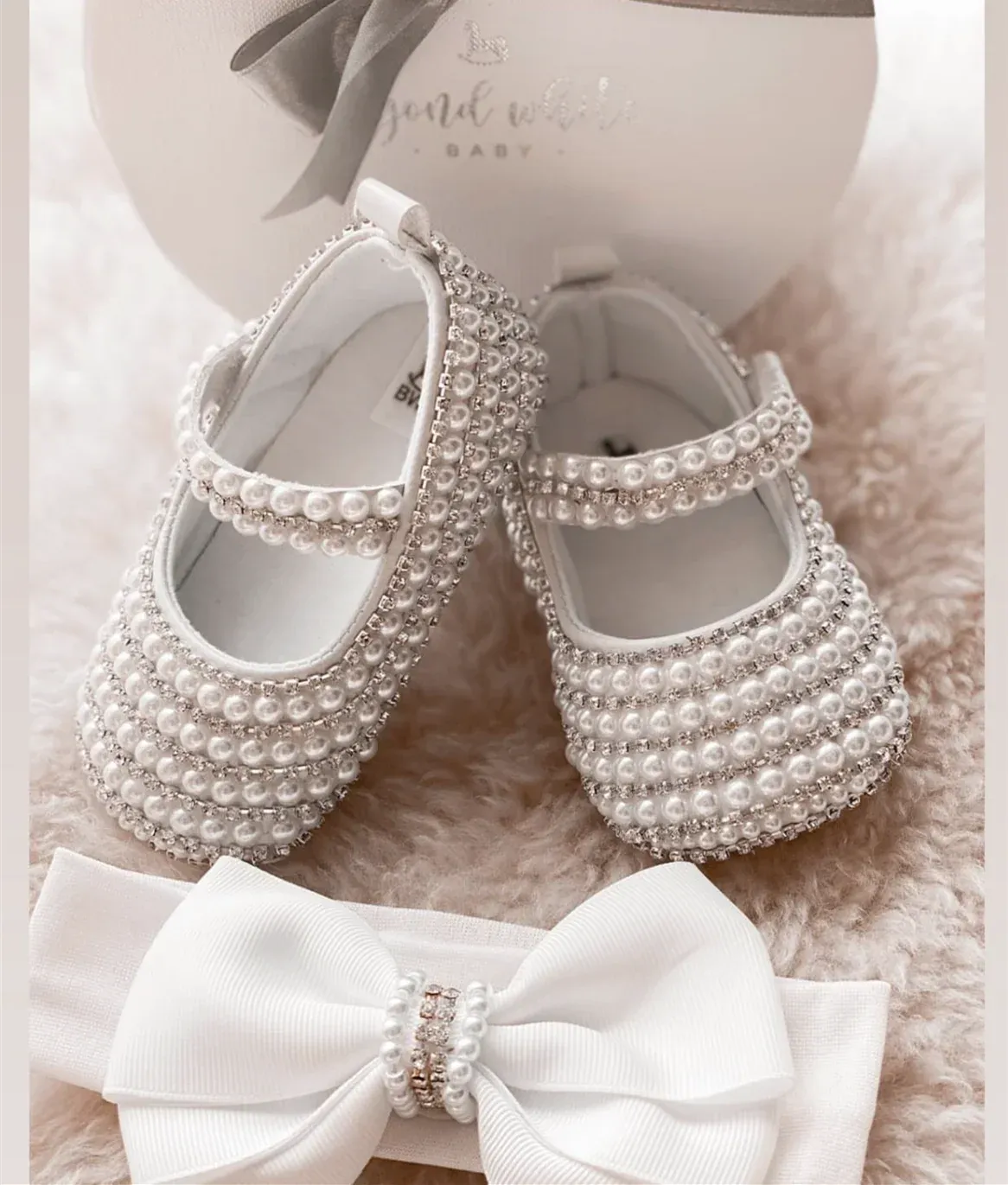 Handmade White Pearls Bling Rhinestone Baby Crib Shoes Christening Outfit Wedding Sparkle Organza Baptism 0-3m Shoes