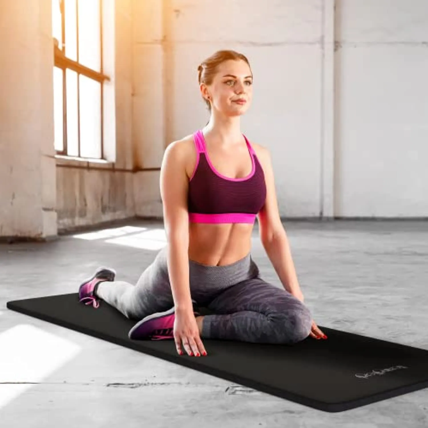 HemingWeigh 1 inch Thick Yoga Mat, Extra Thick, Non Slip Exercise Mat for Indoor and Outdoor Use, Black