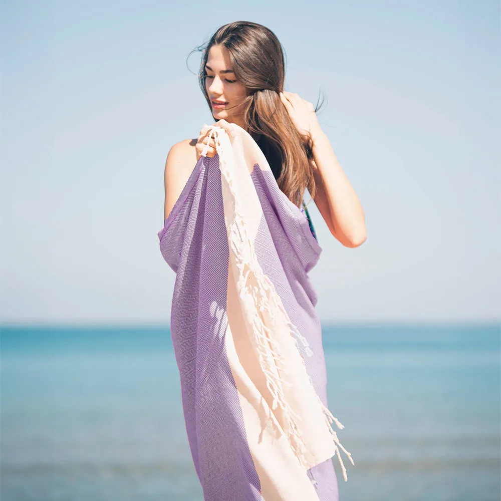 Herringbone Turkish Towel & Peshtemal Beach Towel - Purple