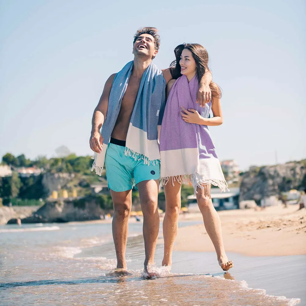 Herringbone Turkish Towel & Peshtemal Beach Towel - Purple