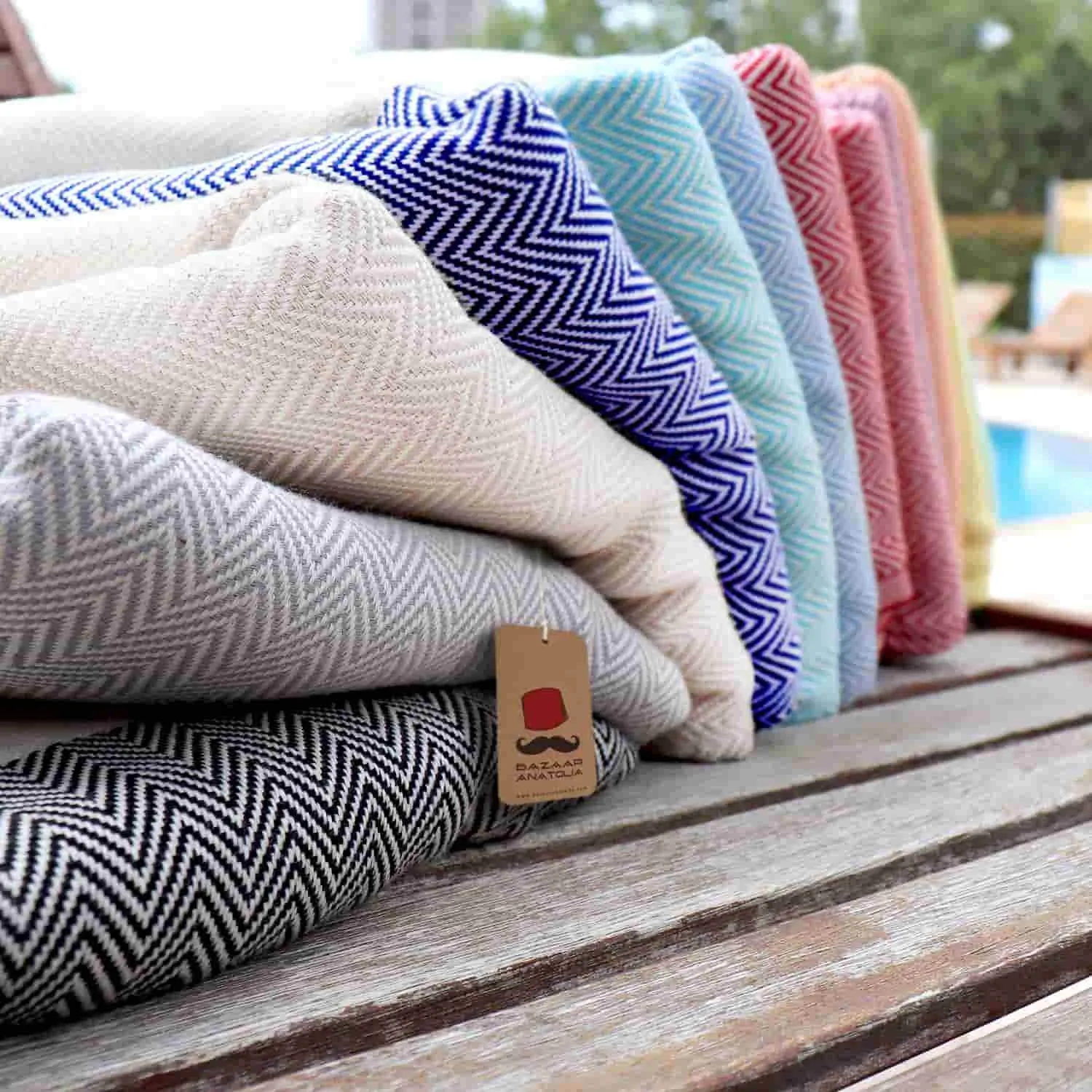 Herringbone Turkish Towel & Peshtemal Beach Towel - Purple