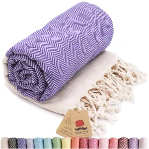 Herringbone Turkish Towel & Peshtemal Beach Towel - Purple
