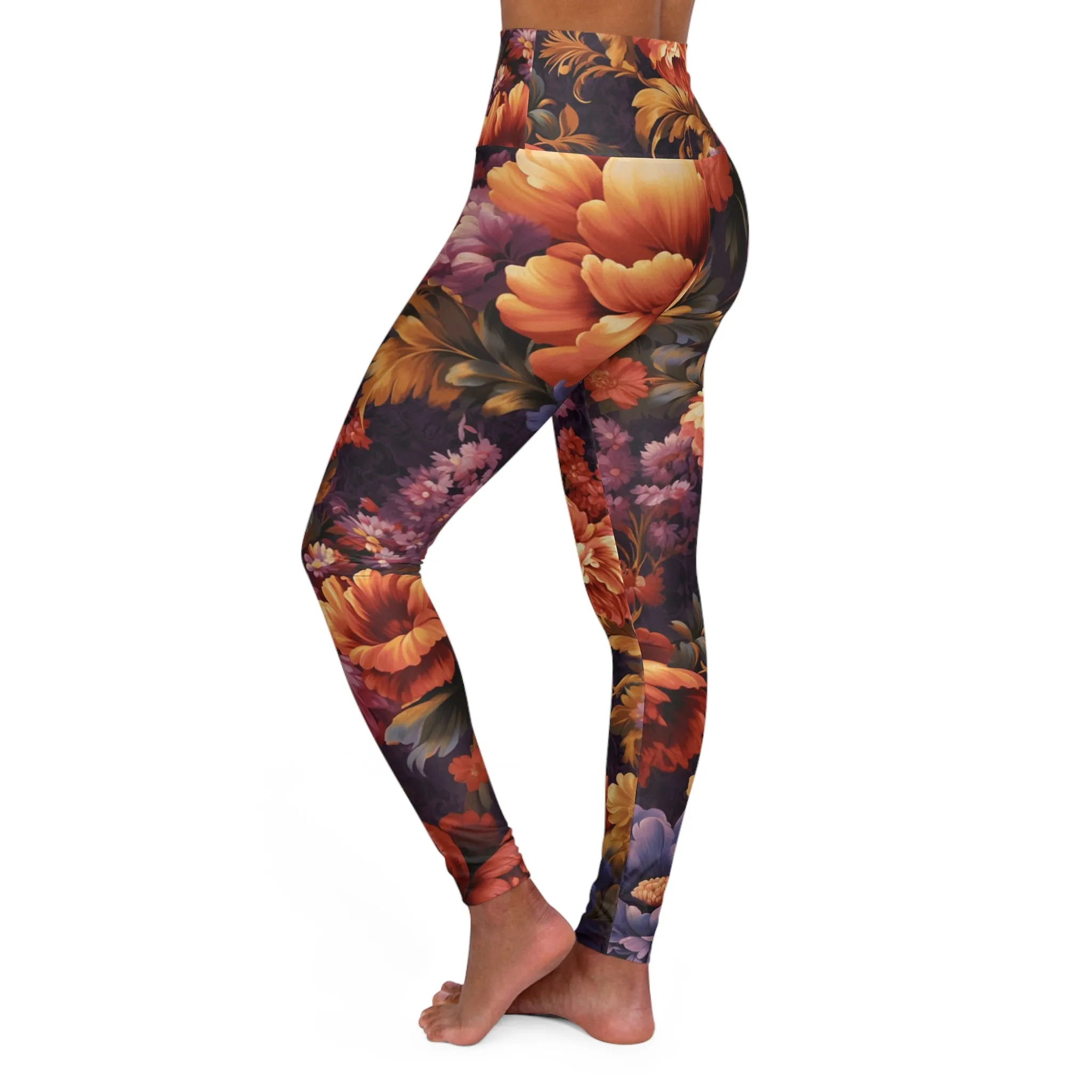High Waisted Leggings - Impressionist Poppy.