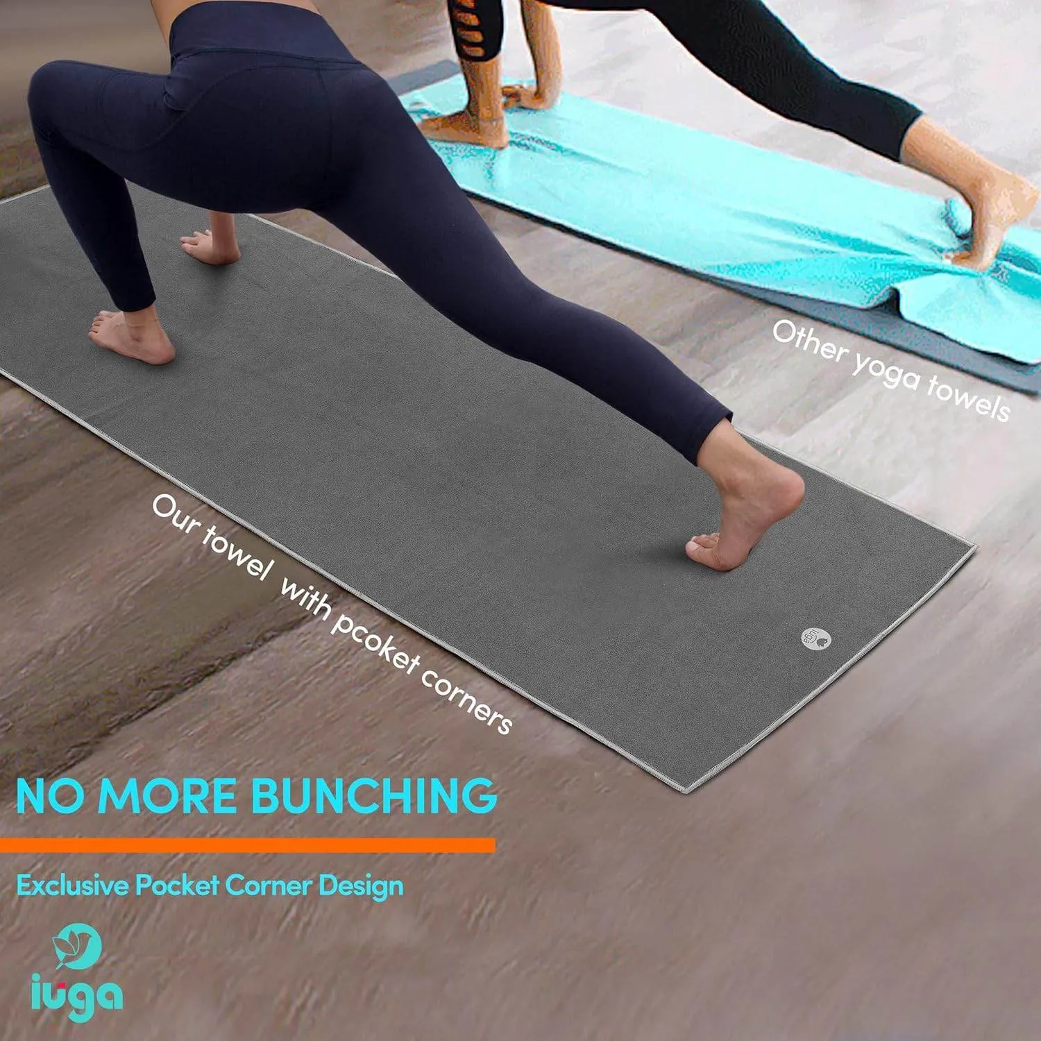 IUGA Yoga Towel for Hot Yoga Non Slip Extra Thick Yoga Mat Towel   Hand Towel 2in1 Set with Corner Pockets Super Absorbent and Quick Dry Hot Yoga Towel