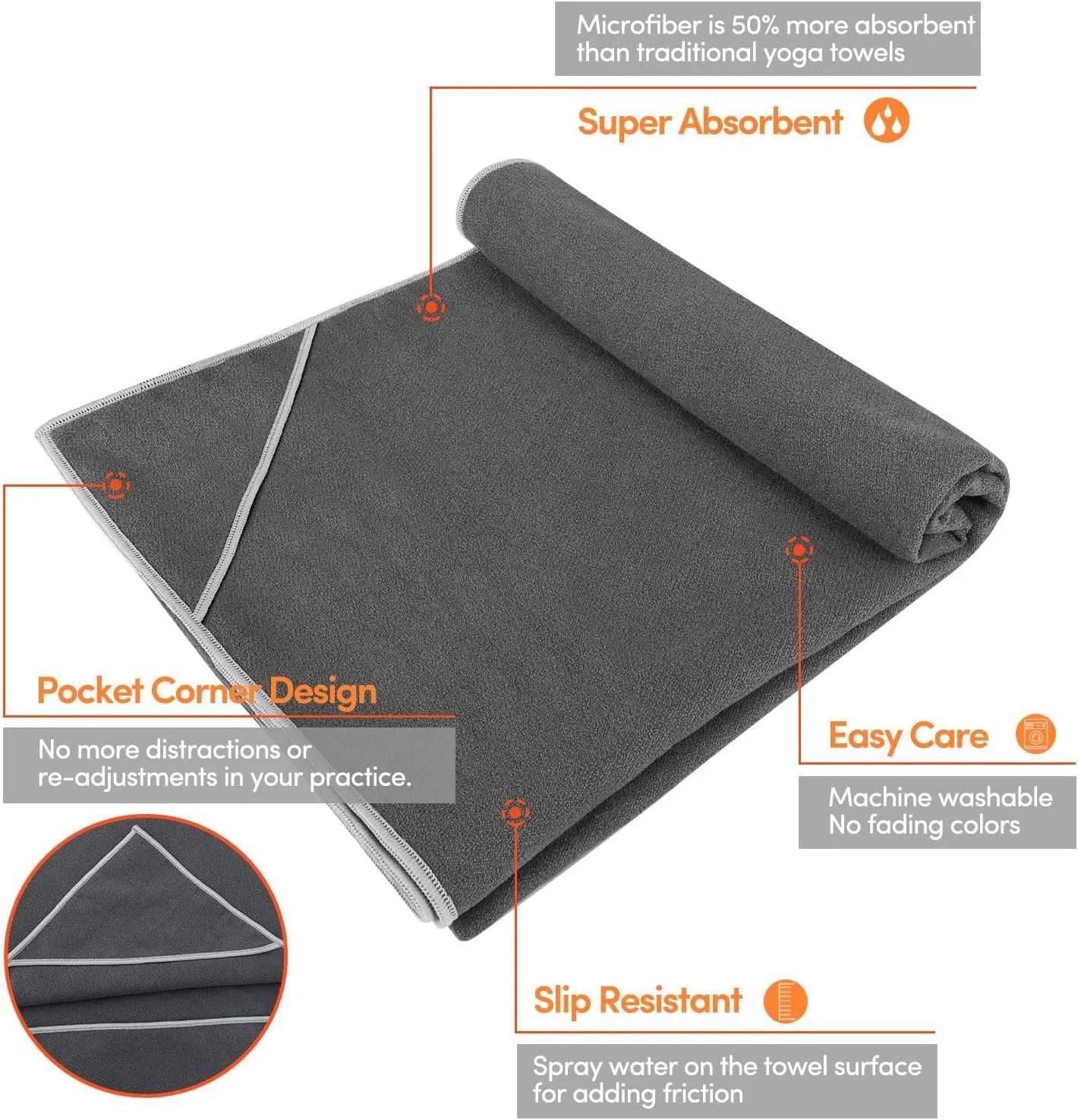 IUGA Yoga Towel for Hot Yoga Non Slip Extra Thick Yoga Mat Towel   Hand Towel 2in1 Set with Corner Pockets Super Absorbent and Quick Dry Hot Yoga Towel