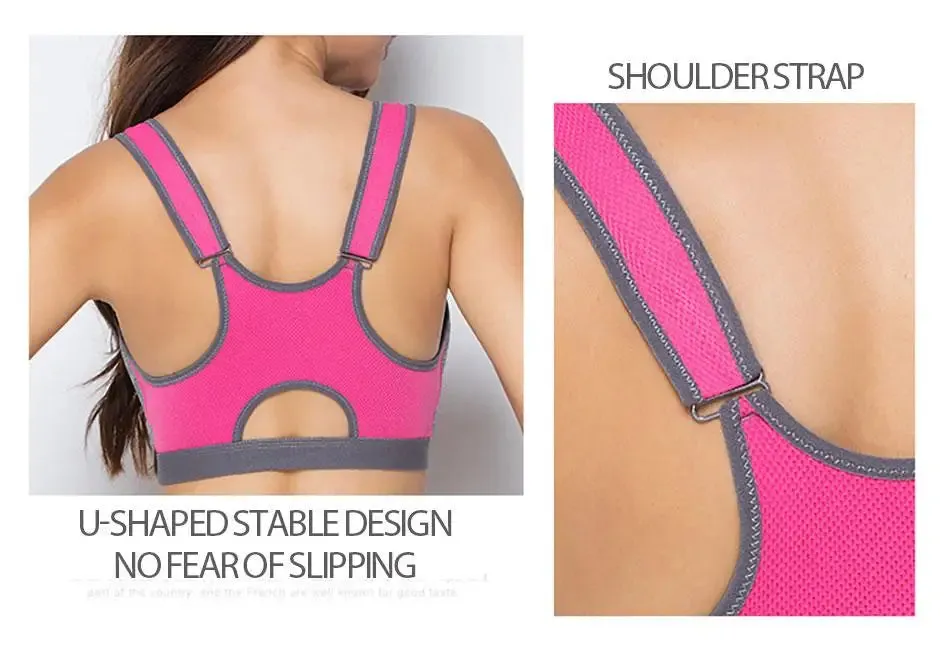 IUSIBRALEA Women's Front Zip Cross Back Sports Bra - Side Support, Anti-Shock, High Impact