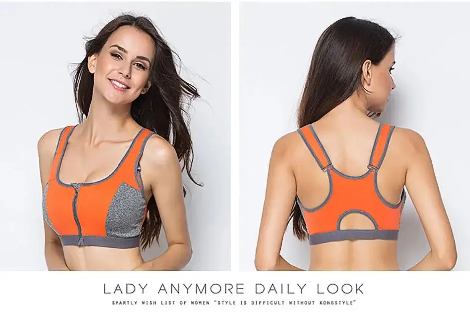 IUSIBRALEA Women's Front Zip Cross Back Sports Bra - Side Support, Anti-Shock, High Impact