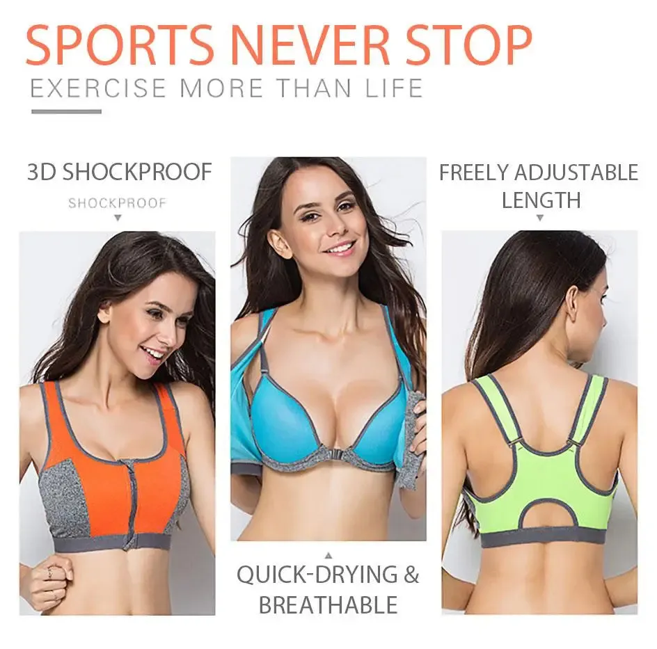 IUSIBRALEA Women's Front Zip Cross Back Sports Bra - Side Support, Anti-Shock, High Impact