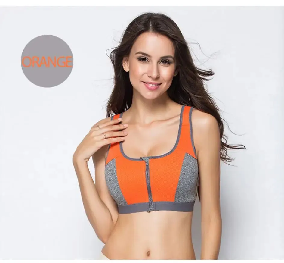 IUSIBRALEA Women's Front Zip Cross Back Sports Bra - Side Support, Anti-Shock, High Impact