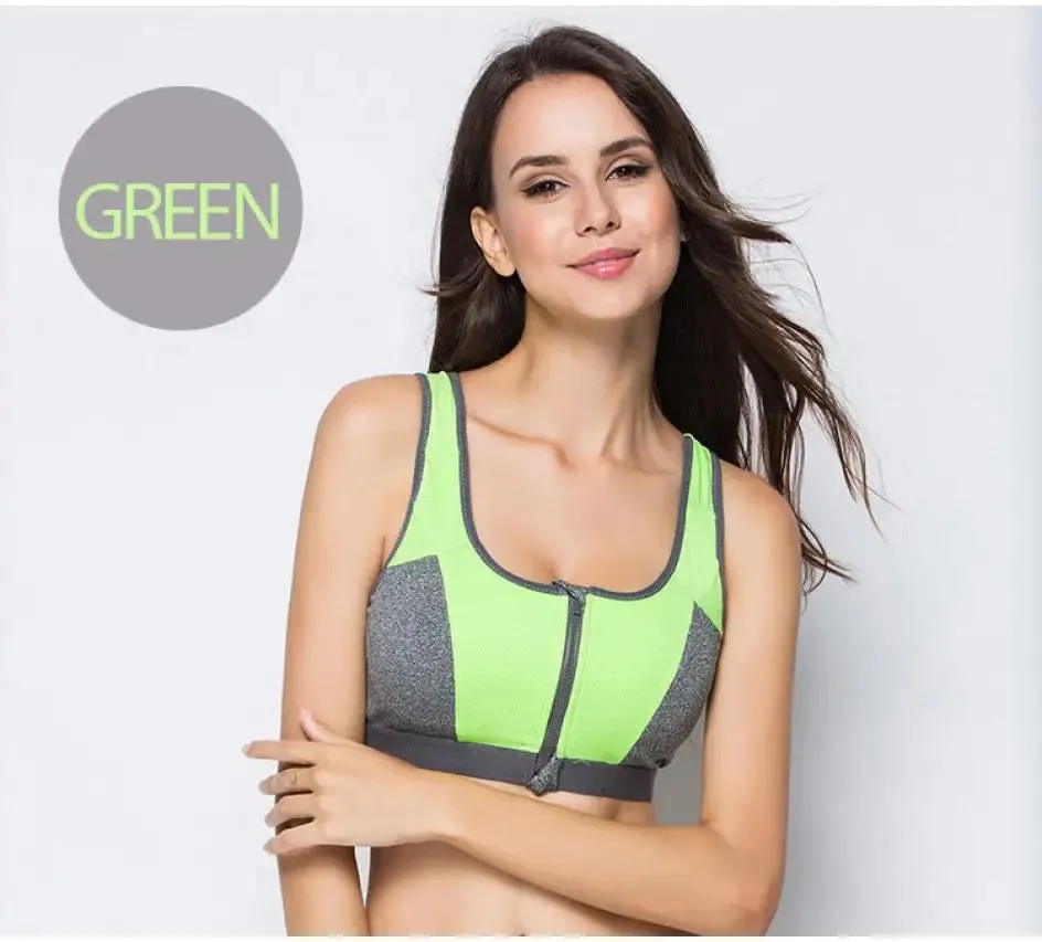 IUSIBRALEA Women's Front Zip Cross Back Sports Bra - Side Support, Anti-Shock, High Impact