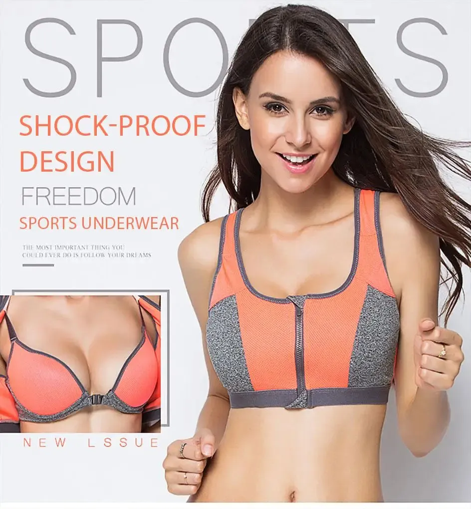 IUSIBRALEA Women's Front Zip Cross Back Sports Bra - Side Support, Anti-Shock, High Impact